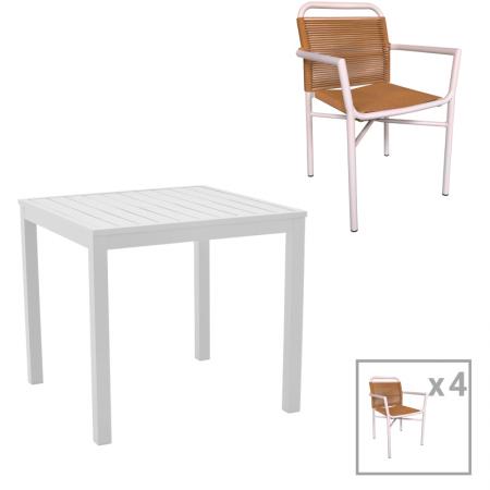 Трапезна маса Kliton - Комплект от 5 чаши  алуминий в бяло 80x80x74см